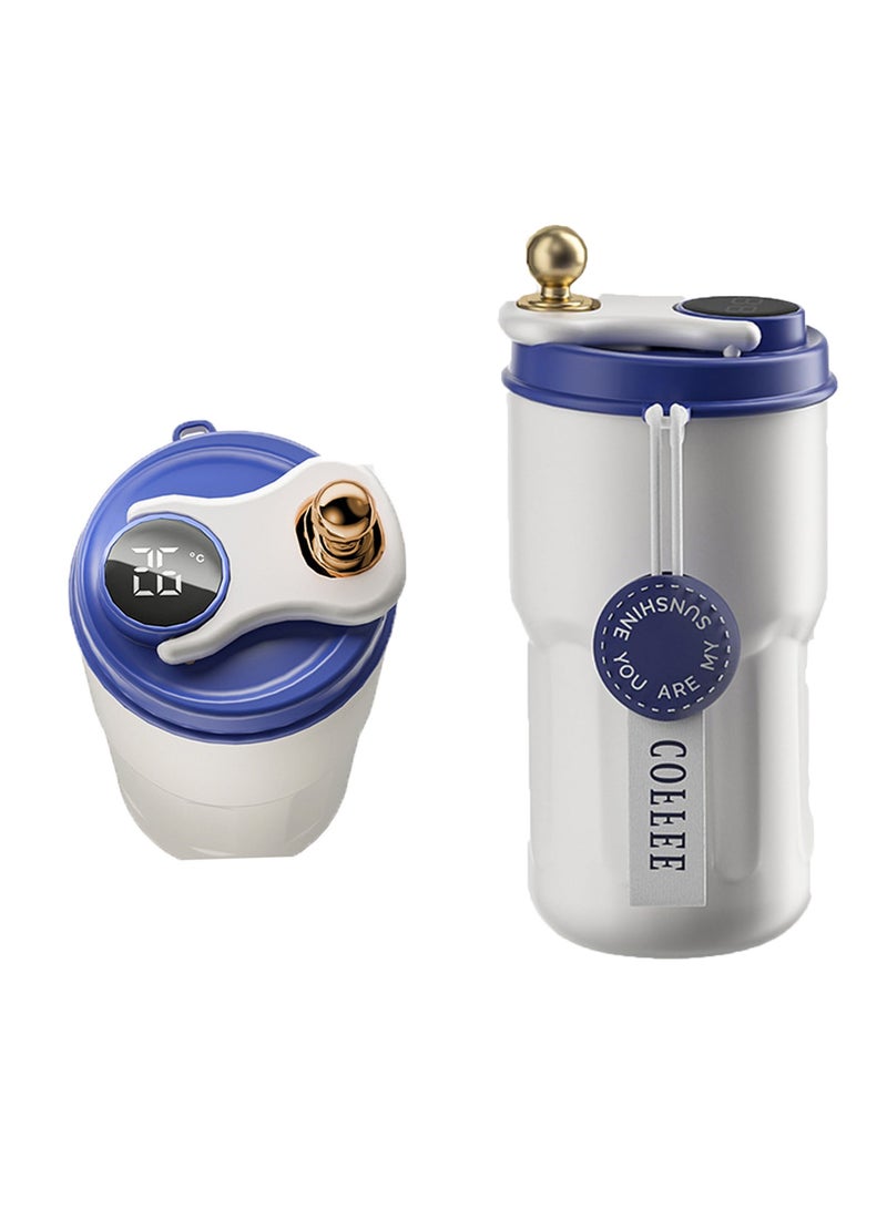 SYOSI Insulated Stainless Steel Travel Coffee Mug LED Smart Temperature Display with Leak-Proof Lid, Keeps Cold for 12 Hours or Hot for 10 Hours for Ice Drinks and Hot Beverage 14oz Blue-White - Image 1
