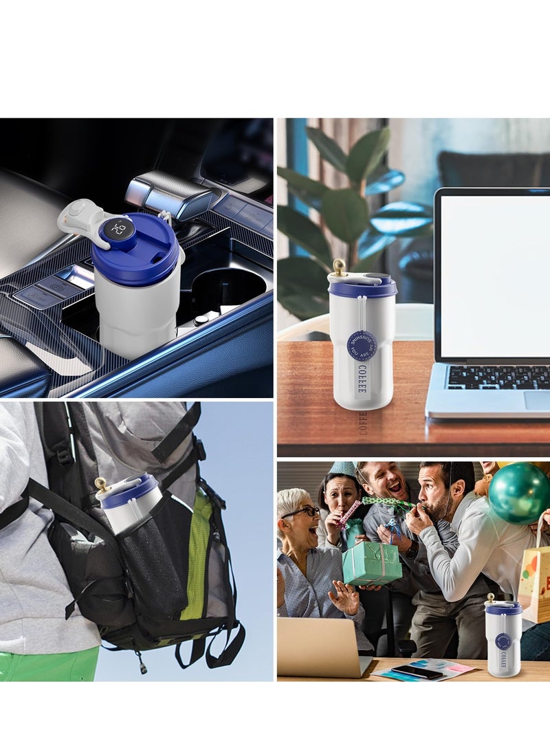 SYOSI Insulated Stainless Steel Travel Coffee Mug LED Smart Temperature Display with Leak-Proof Lid, Keeps Cold for 12 Hours or Hot for 10 Hours for Ice Drinks and Hot Beverage 14oz Blue-White - Image 5