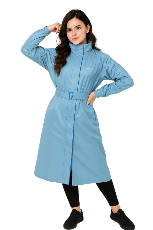 Krystle Women's Full-Length Raincoat with Adjustable Belt - Waterproof, Lightweight, and Stylish (Blue,Large) - Image 2