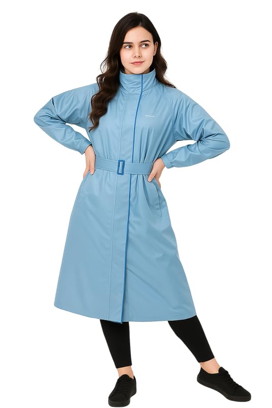 Krystle Women's Full-Length Raincoat with Adjustable Belt - Waterproof, Lightweight, and Stylish (Blue,Large) - Image 3