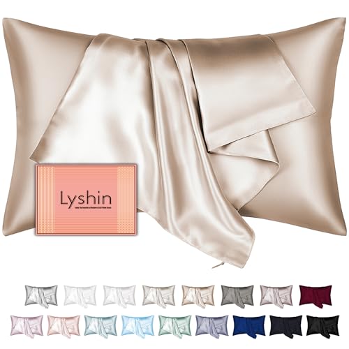 LYSHIN Mulberry Silk Pillow Cases Standard Size with Hidden Zipper, Ultra Smooth and Soft Breathable Cooling Silk Satin Pillowcase for Hair and Skin, Gifts for Women Men (Champagne, 20x26 Inches, 1 Pack) - Image 1