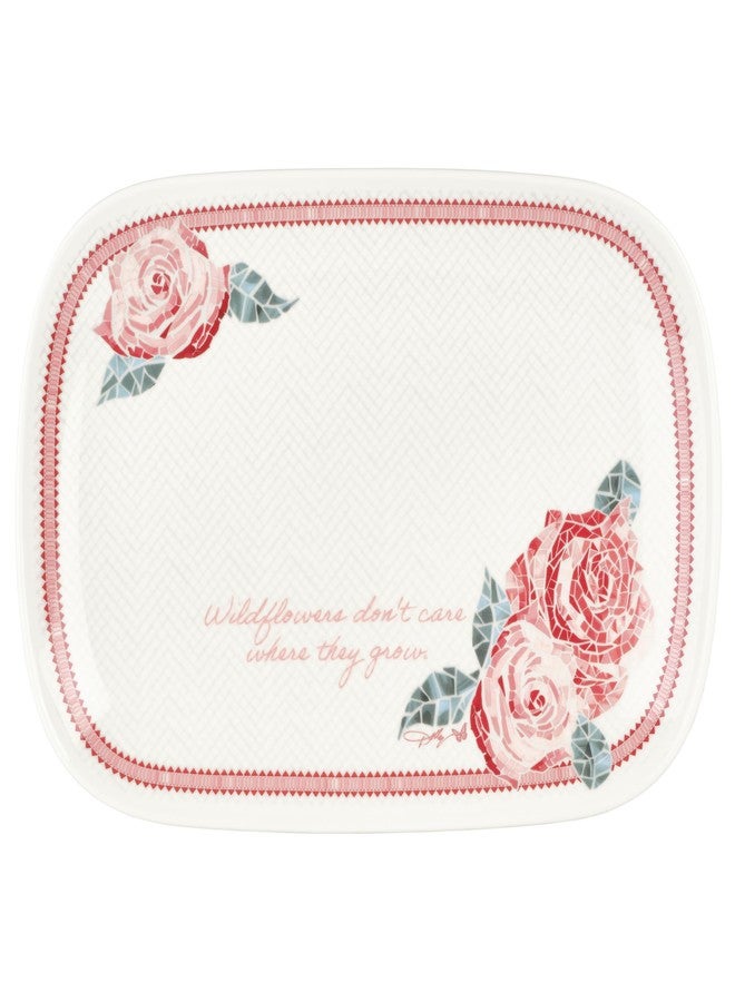 Dolly Parton Jeweled Mosaic Pink Roses Serving Tray Wildflowers Sentiment Stoneware, Appetizers Dessert Serveware Platter, 15.25 Inch - Image 1