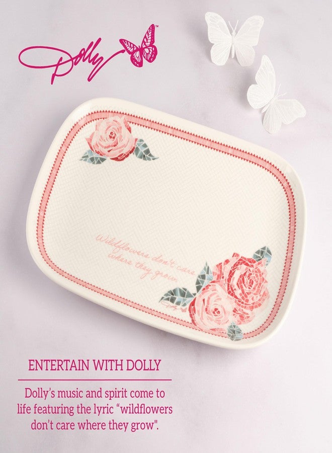 Dolly Parton Jeweled Mosaic Pink Roses Serving Tray Wildflowers Sentiment Stoneware, Appetizers Dessert Serveware Platter, 15.25 Inch - Image 4