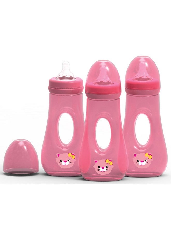 AVIMA Easy Grip Anti Colic Baby Bottles Bpa Free 8 Oz. Wide Neck With Medium Flow Silicone Nipples Pink (Pack Of 3) - Image 2