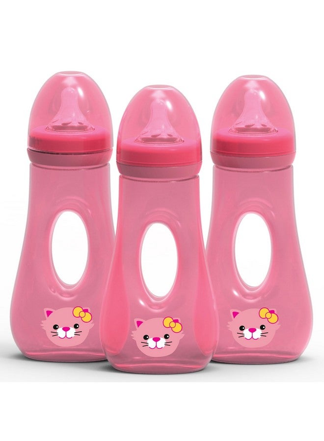 AVIMA Easy Grip Anti Colic Baby Bottles Bpa Free 8 Oz. Wide Neck With Medium Flow Silicone Nipples Pink (Pack Of 3) - Image 1