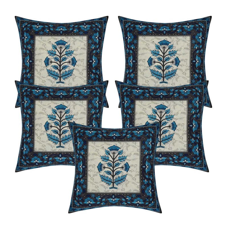 AMLEXTTRIZ Special Floral Pure Soft Cotton Diwan Cover Set 8 Pcs Set 5 Cushion Cover2 Bolster Cover1 Bedsheet Gray - Image 5