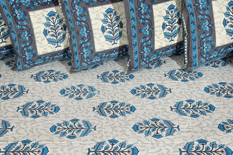 AMLEXTTRIZ Special Floral Pure Soft Cotton Diwan Cover Set 8 Pcs Set 5 Cushion Cover2 Bolster Cover1 Bedsheet Gray - Image 4