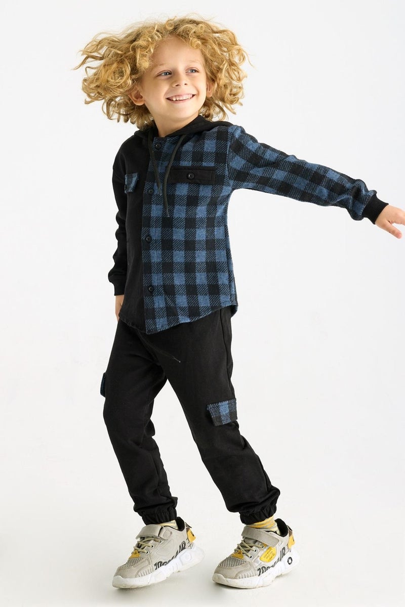 Zepkids Boy Plaid Pocket Hooded Tracksuit Set  - Image 3