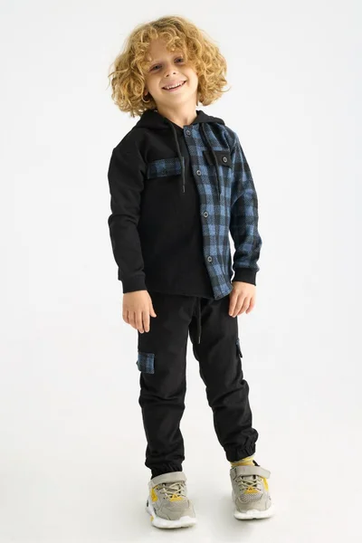 Zepkids Boy Plaid Pocket Hooded Tracksuit Set