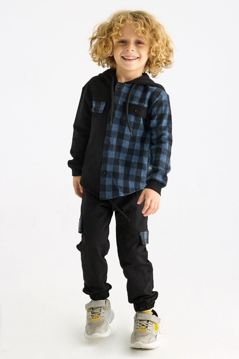 Zepkids Boy Plaid Pocket Hooded Tracksuit Set  - Image 2