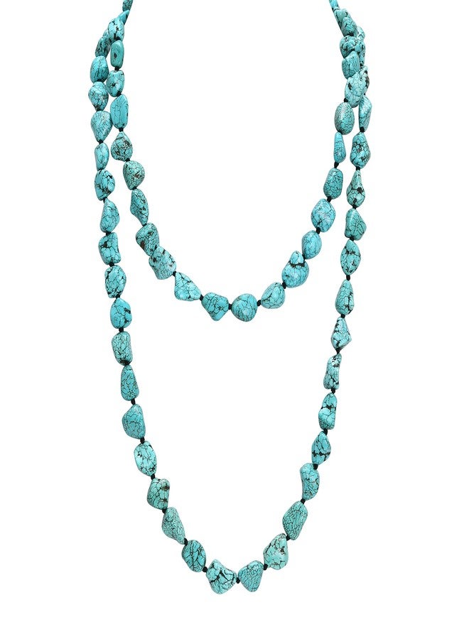 POTESSA Turquoise Beads Endless Necklace Long Knotted Stone Multi-Strand Layer Necklaces Handmade Jewelry 47'' - Image 1