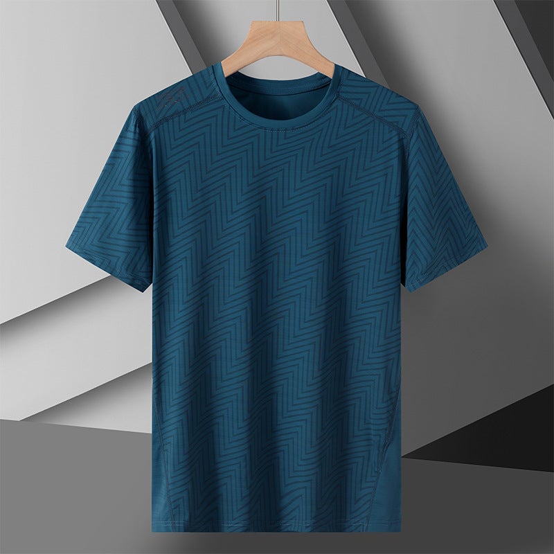 [] Couple'S Ice Silk T-Shirt Jacquard Printing Personality Couple'S Short Sleeve T-Shirt Striped Live - Image 1