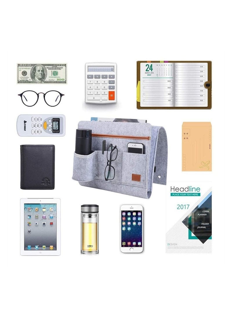 SYOSI Felt Bedside Caddy Pocket Beside Hanging Storage Organizer Bag with Anti-slip Velcro and Water Bottle Holder for Home Bed Rails - Image 3