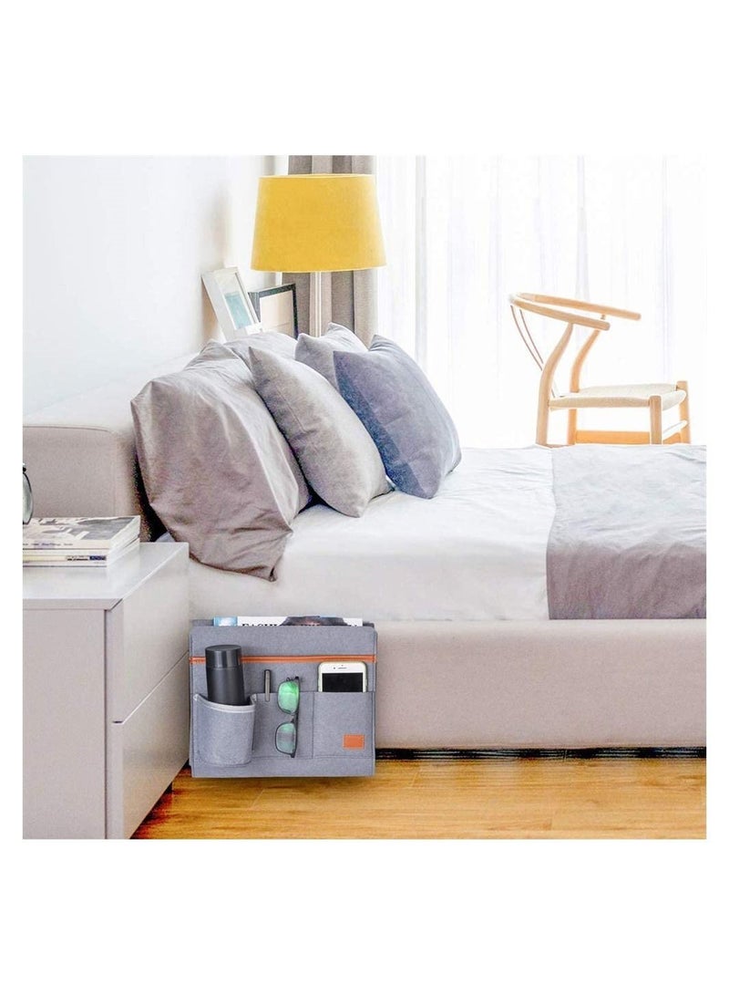 SYOSI Felt Bedside Caddy Pocket Beside Hanging Storage Organizer Bag with Anti-slip Velcro and Water Bottle Holder for Home Bed Rails - Image 2