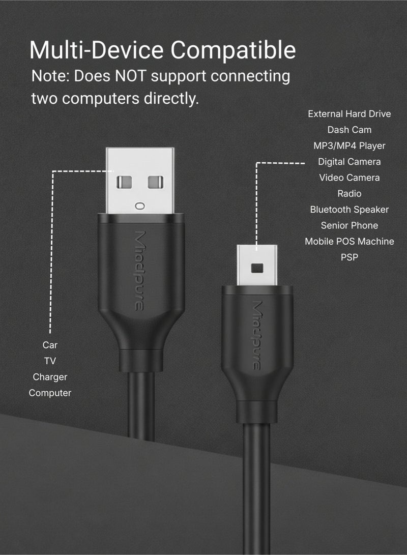 مينديبوريت كابل Mindpure Mini USB بطول 1.5 متر، كابل شحن USB 2.0 من نوع A إلى Mini 5 Pin B، متوافق مع يد تحكم PS3، جوبرو هيرو 3+، كاميرا السيارة (Dash Cam)، مشغلات MP3، والكاميرات الرقمية - Image 3