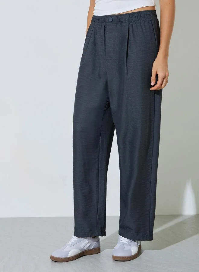 ستايلي Navy Blue Mid Rise Straight Leg Pants with Side Pocket