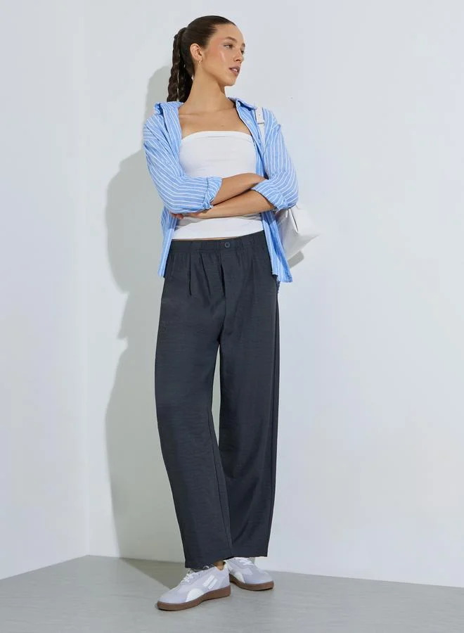 ستايلي Navy Blue Mid Rise Straight Leg Pants with Side Pocket