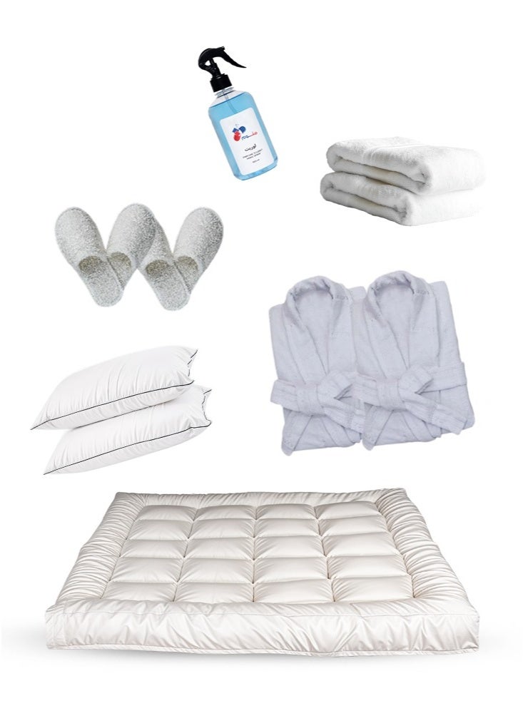 Monwem Hospitality Bedding Bundle - 20 cm Mattress Topper with 2 Pillows, 2 Robes, 2 Towels, 2 Slippers and Fragrance Spray - Image 2