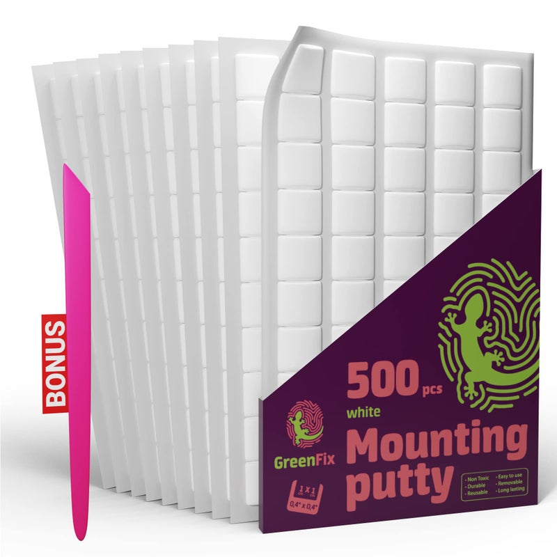GreenFix Sticky Mounting Putty 500PCs - White Sticky Tack for Wall Hanging - Removable Adhesive Mounting Putty Squares for Picture Hanging Crafts - Tacky Wall Adhesive - Image 1