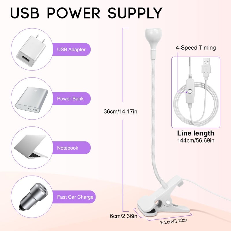 AORAEM LED Nail Lamps 3W Flexible Gooseneck Lamp Quicky Dry Nail Manicure Dryer Gel Polish Curing Light Plug Play Portable Flash Cure Light for Gel Nails Home DIY Professional Nail Tools White - Image 4
