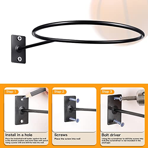 Threan 2 Pieces Basketball Holder Wall Mount, Sports Ball Storage Display Rack for Basketball Football Volleyball Soccer, Metal Black Ball Holder, Room Decor Saver Storage Display - Image 5