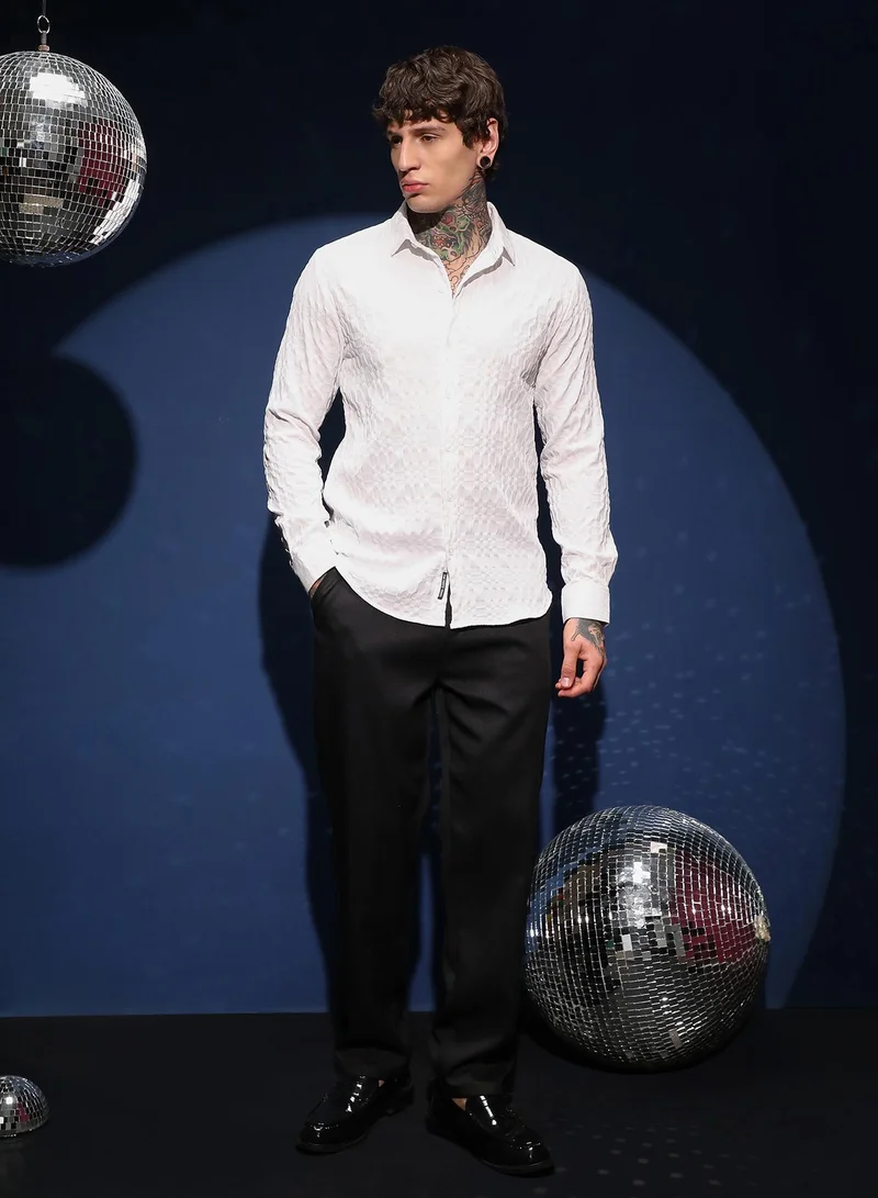 CAHOOT  Men's Daisy White Embossed Geometric Shirt for Men | Best Price UAE