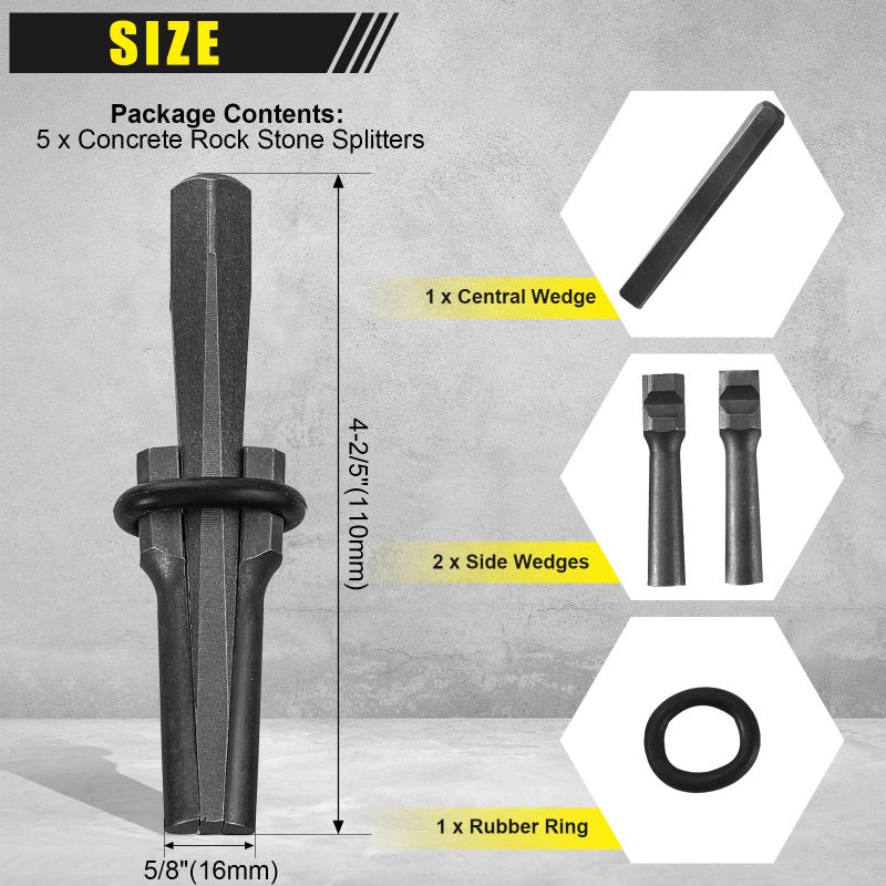 FLK Tech 5/8" Plug Wedges and Feather Shims Concrete Rock Stone Splitter Hand Tools 16mm (5, 5/8") - Image 2