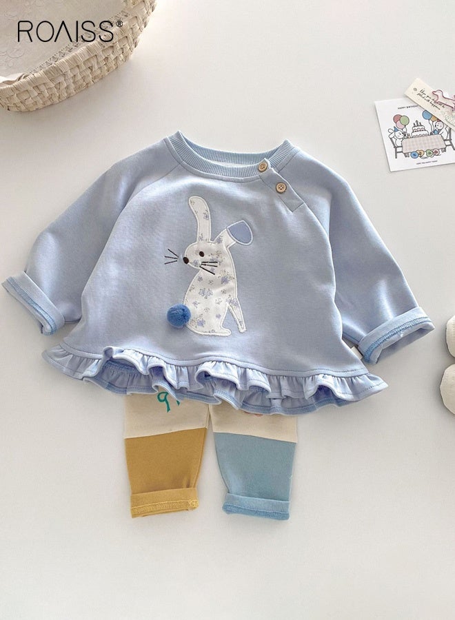 رويس بلوزة رائعة للفتيات الصغيرات، بلوزة بأكمام طويلة ورقبة مستديرة بنقشة أرنب، قمصان مريحة للبشرة ومناسبة للارتداء اليومي أو أي مناسبة - Image 2