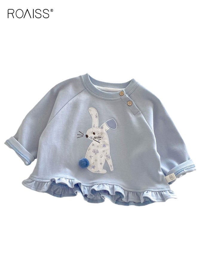 رويس بلوزة رائعة للفتيات الصغيرات، بلوزة بأكمام طويلة ورقبة مستديرة بنقشة أرنب، قمصان مريحة للبشرة ومناسبة للارتداء اليومي أو أي مناسبة - Image 1