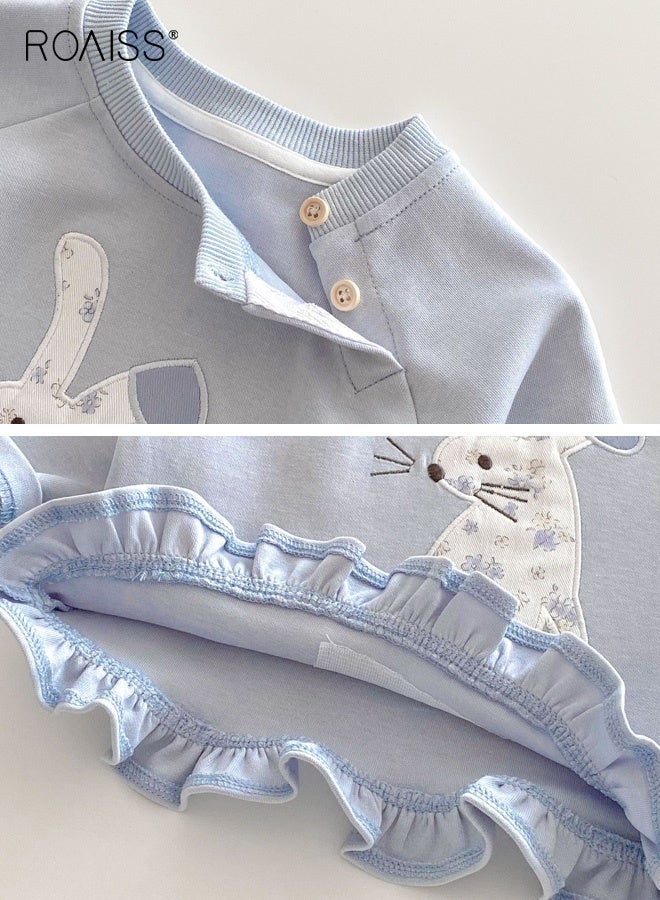 رويس بلوزة رائعة للفتيات الصغيرات، بلوزة بأكمام طويلة ورقبة مستديرة بنقشة أرنب، قمصان مريحة للبشرة ومناسبة للارتداء اليومي أو أي مناسبة - Image 4