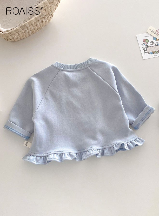 رويس بلوزة رائعة للفتيات الصغيرات، بلوزة بأكمام طويلة ورقبة مستديرة بنقشة أرنب، قمصان مريحة للبشرة ومناسبة للارتداء اليومي أو أي مناسبة - Image 3