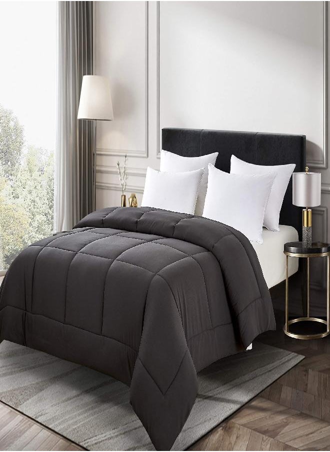 Blue Ridge Home Fashions Blue Ridge Home Fashions Microfiber Two-Tone Reversible Down Alternative All Season Comforter-Hypoallergenic Polyester Fill, Full/Queen, Black/Platinum (130411)  - Image 2