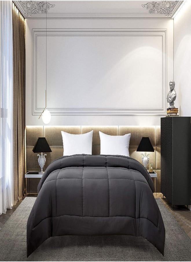 Blue Ridge Home Fashions Blue Ridge Home Fashions Microfiber Two-Tone Reversible Down Alternative All Season Comforter-Hypoallergenic Polyester Fill, Full/Queen, Black/Platinum (130411)  - Image 1