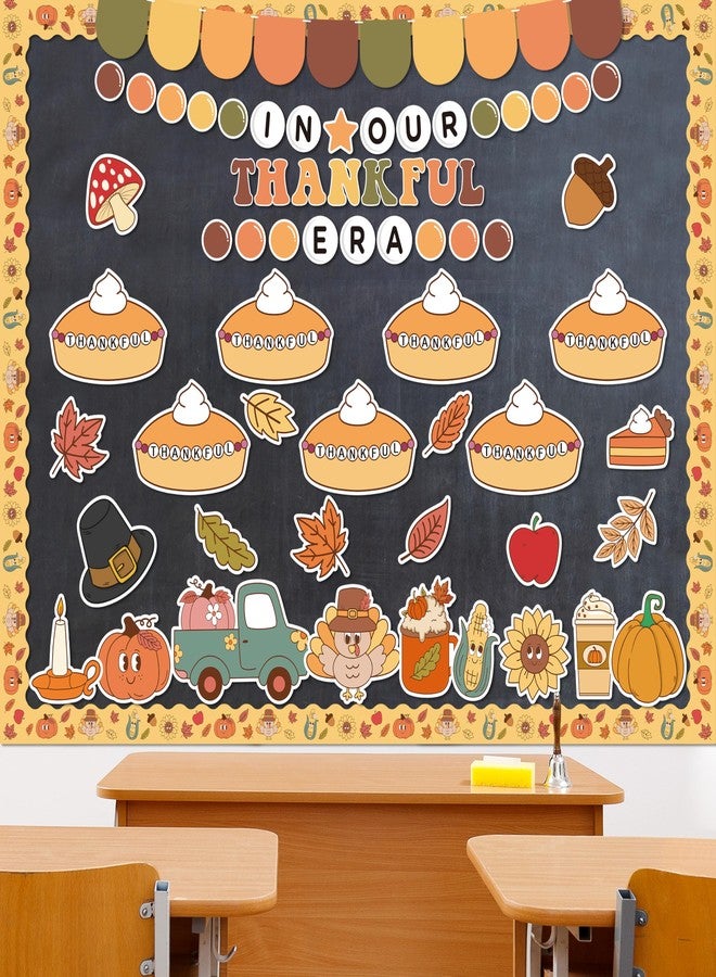 CPicdn 152Pcs Thanksgiving Bulletin Board Decoration Set, In Our Thankful Era Pumpkin Pie Cutouts Kids DIY Photo Craft Fall Border Trims Thanksgiving Classroom Chalkboard Supplies Wall Decor - Image 1