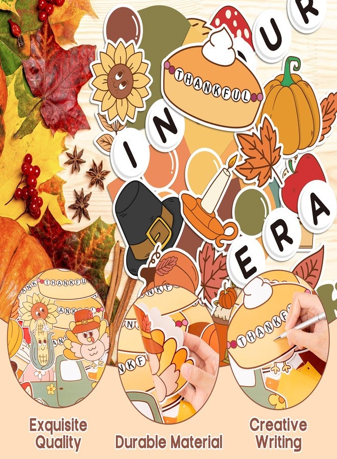 CPicdn 152Pcs Thanksgiving Bulletin Board Decoration Set, In Our Thankful Era Pumpkin Pie Cutouts Kids DIY Photo Craft Fall Border Trims Thanksgiving Classroom Chalkboard Supplies Wall Decor - Image 4