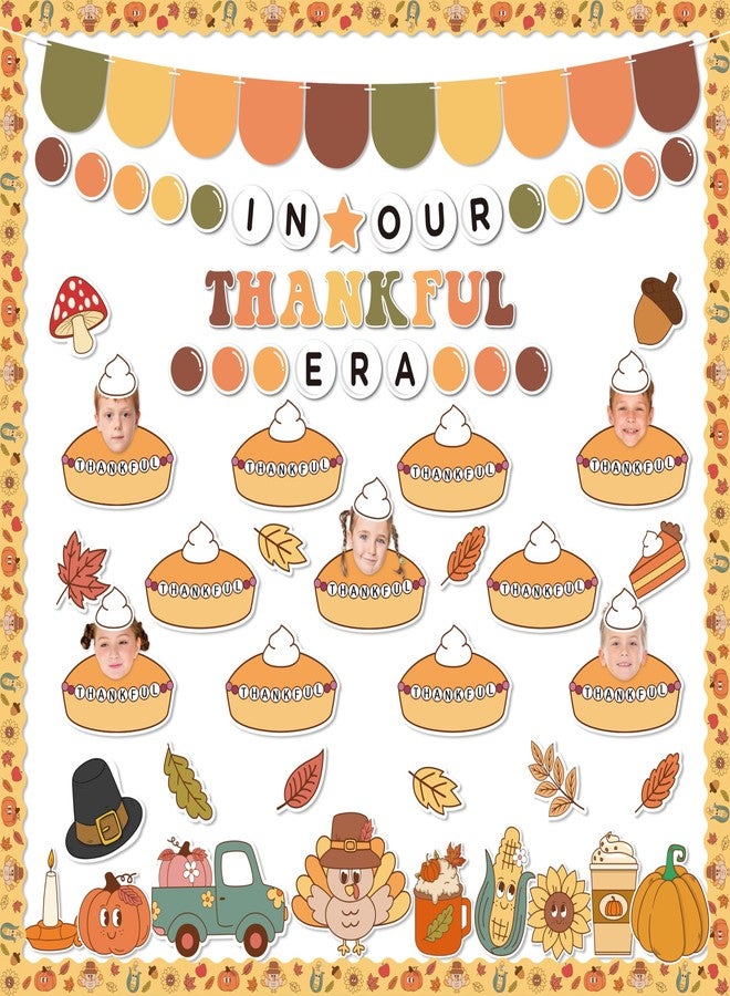 CPicdn 152Pcs Thanksgiving Bulletin Board Decoration Set, In Our Thankful Era Pumpkin Pie Cutouts Kids DIY Photo Craft Fall Border Trims Thanksgiving Classroom Chalkboard Supplies Wall Decor - Image 2