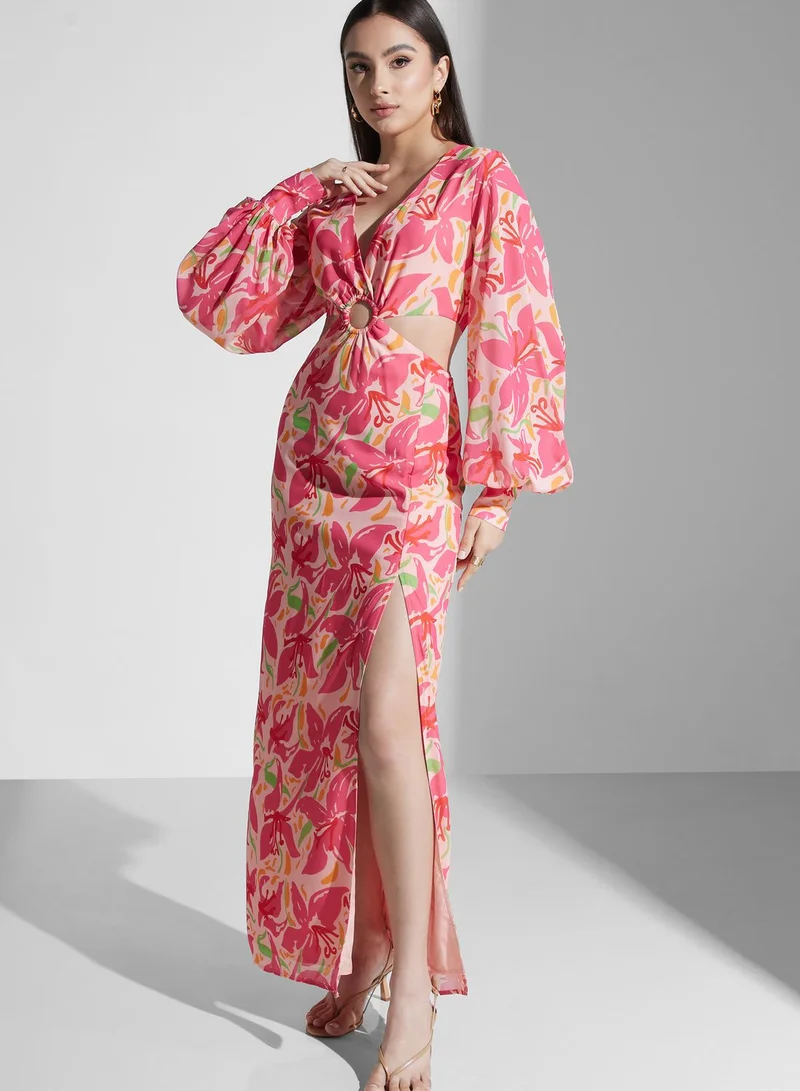 PRETTY LAVISH Cut Out Ring Detail Surplice Neck Dress