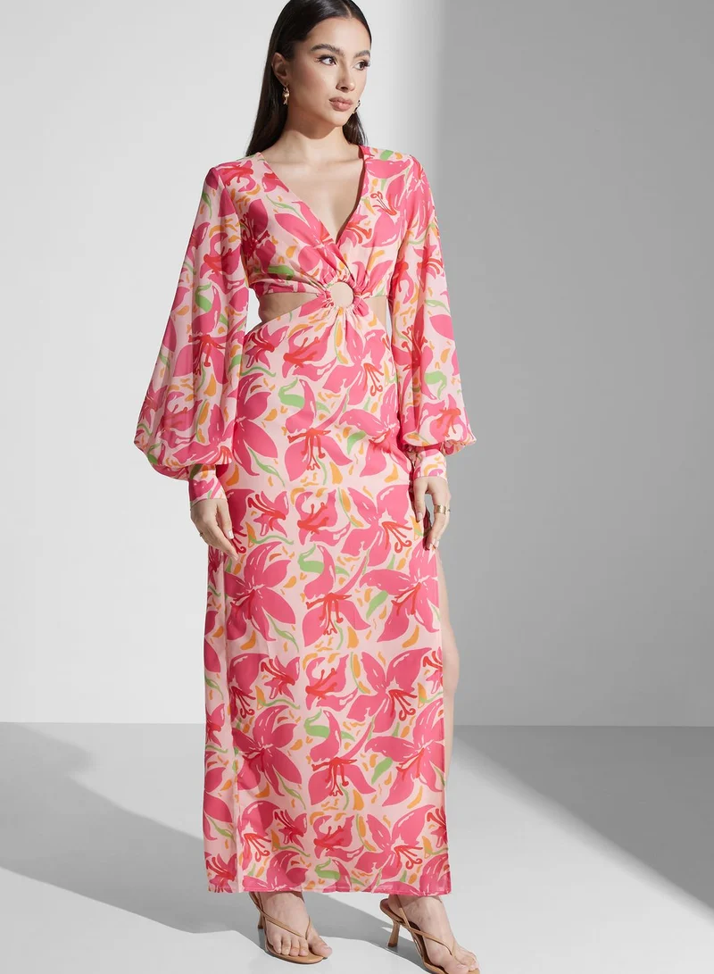 PRETTY LAVISH Cut Out Ring Detail Surplice Neck Dress