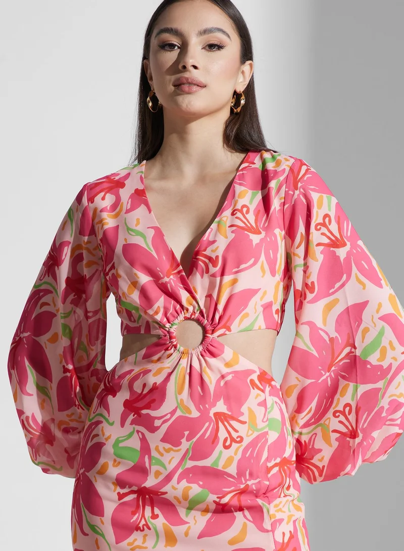 PRETTY LAVISH Cut Out Ring Detail Surplice Neck Dress