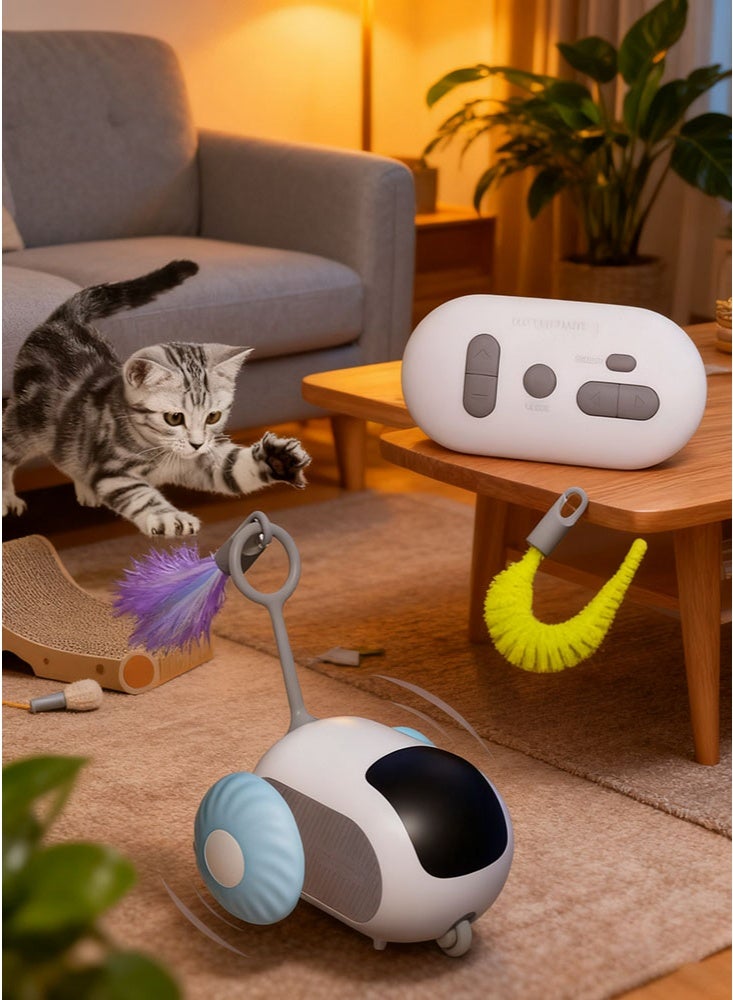 NoorTech Remote Control Cat Toy Upgraded Interactive Cat Toys for Indoor Cats Smart Cat Toy Car with Feathers Cat Mouse Toys rc Inte Ractive Cat Toy Self Play USB Rechargeable Blue - Image 1