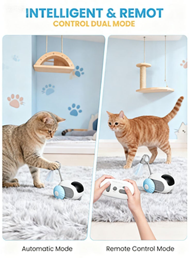 NoorTech Remote Control Cat Toy Upgraded Interactive Cat Toys for Indoor Cats Smart Cat Toy Car with Feathers Cat Mouse Toys rc Inte Ractive Cat Toy Self Play USB Rechargeable Blue - Image 2