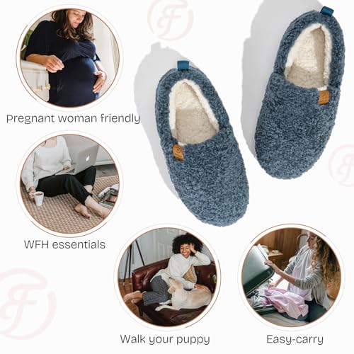 EverFoams Women’s Soft Curly Full Slippers Memory Foam Lightweight House Shoes Cozy Loafer with Polar Fleece Lining Blue,7-8 US - Image 5