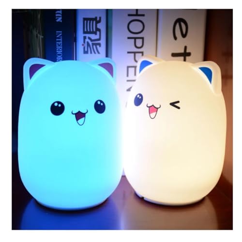 HUMAIZAR Silicone LED Night Light for Kids, Soft Touch Animal Bedside Lamp for Bedroom & Nursery, Rechargeable Cute Night Lamp (Winking CAT) - Image 3