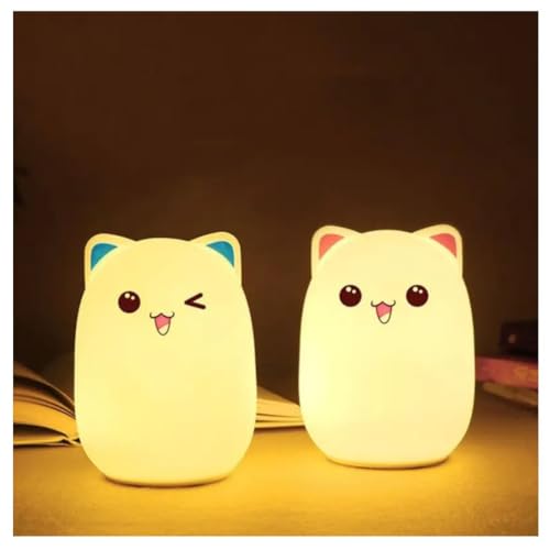 HUMAIZAR Silicone LED Night Light for Kids, Soft Touch Animal Bedside Lamp for Bedroom & Nursery, Rechargeable Cute Night Lamp (Winking CAT) - Image 1