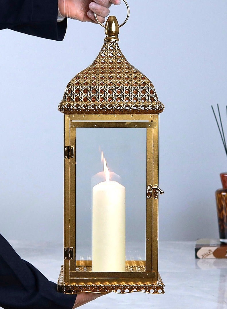 الهدايا مول  فانوس ديكور رمضان بتصميم أنيق – ذهبي – فانوس شموع معدني مزخرف – 55×21 سم - Image 1