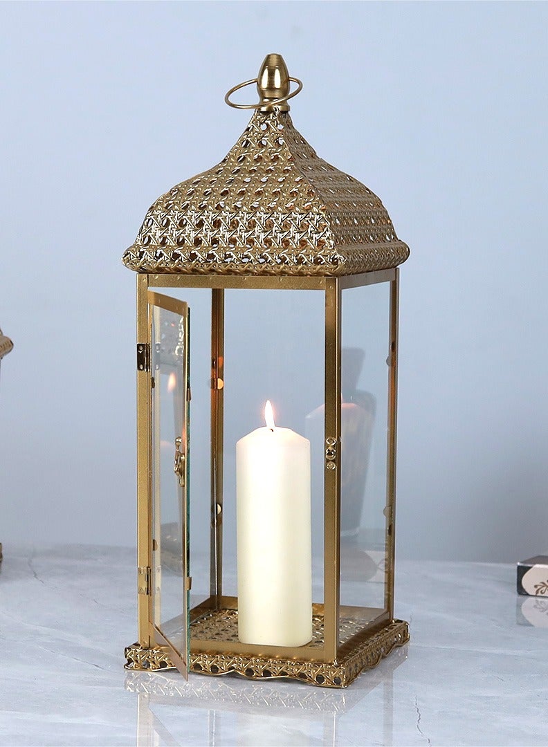 الهدايا مول  فانوس ديكور رمضان بتصميم أنيق – ذهبي – فانوس شموع معدني مزخرف – 55×21 سم - Image 2