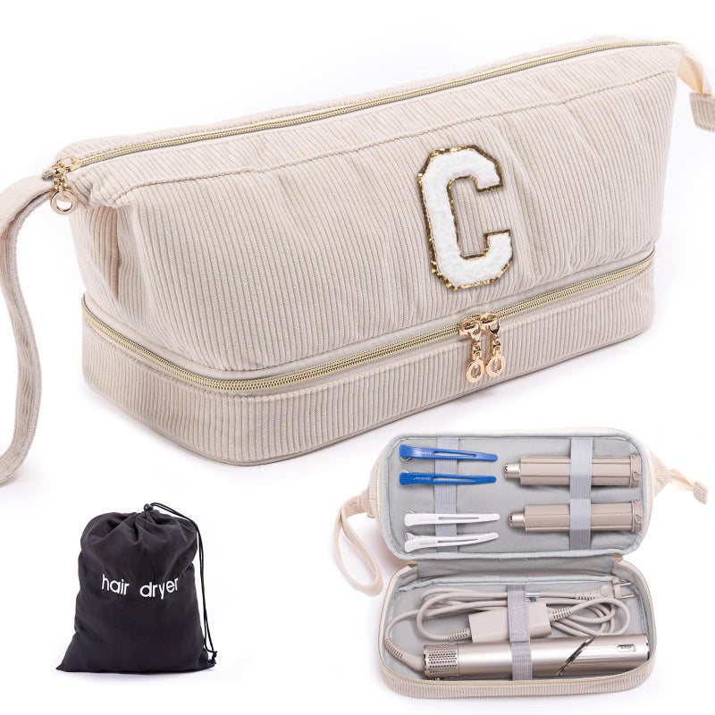 ELCUPA Initial Personalized Hair Dryer CaseDoubleLayer Hair Tools Travel Carrying Case for Shark FlexStyleSmoothStyle with Hair Dryer Bag Hair Air Wrap Dryer Case Flat Curling Iron Travel Organizer - Image 2