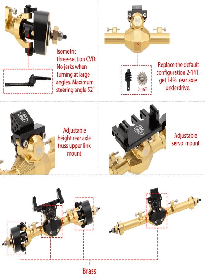 MEUS Racing Isokinetic 3-Section CVD Front and Rear Axles Maximum Steering Angle 52° Wider +5MM for Axial SCX24 Deadbolt C10 JLU Gladiator Bronco 1/24 RC Crawler Upgrade Parts (Anodized Gold) - Image 3