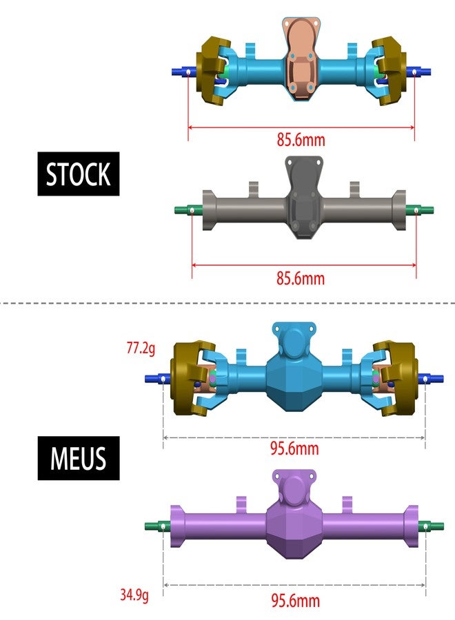 MEUS Racing Isokinetic 3-Section CVD Front and Rear Axles Maximum Steering Angle 52° Wider +5MM for Axial SCX24 Deadbolt C10 JLU Gladiator Bronco 1/24 RC Crawler Upgrade Parts (Anodized Gold) - Image 2