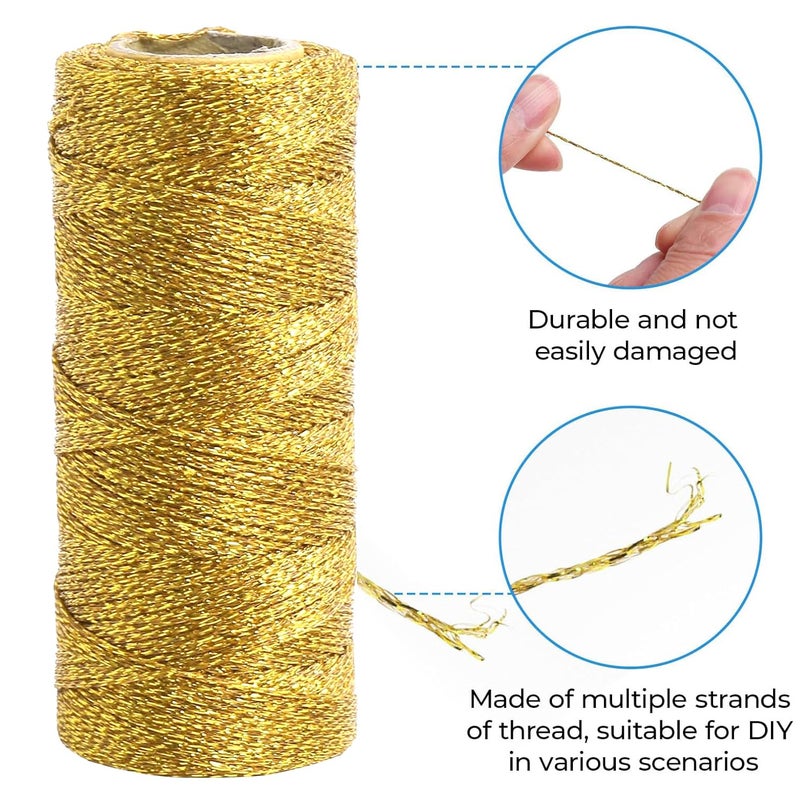 UBCGOTT Gold String Twine 658 Feet 1.5mm for Ornaments Christmas String Twine for Gift Wrapping Inelastic Glitter Gold Cording for Crafts Thread Wedding DIY Decoration - Image 2